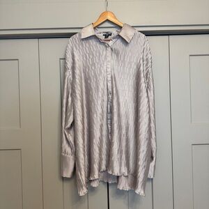 PrettyLittleThing Plissé Oversized Satin Button Down Top | Luxe Textured Blouse